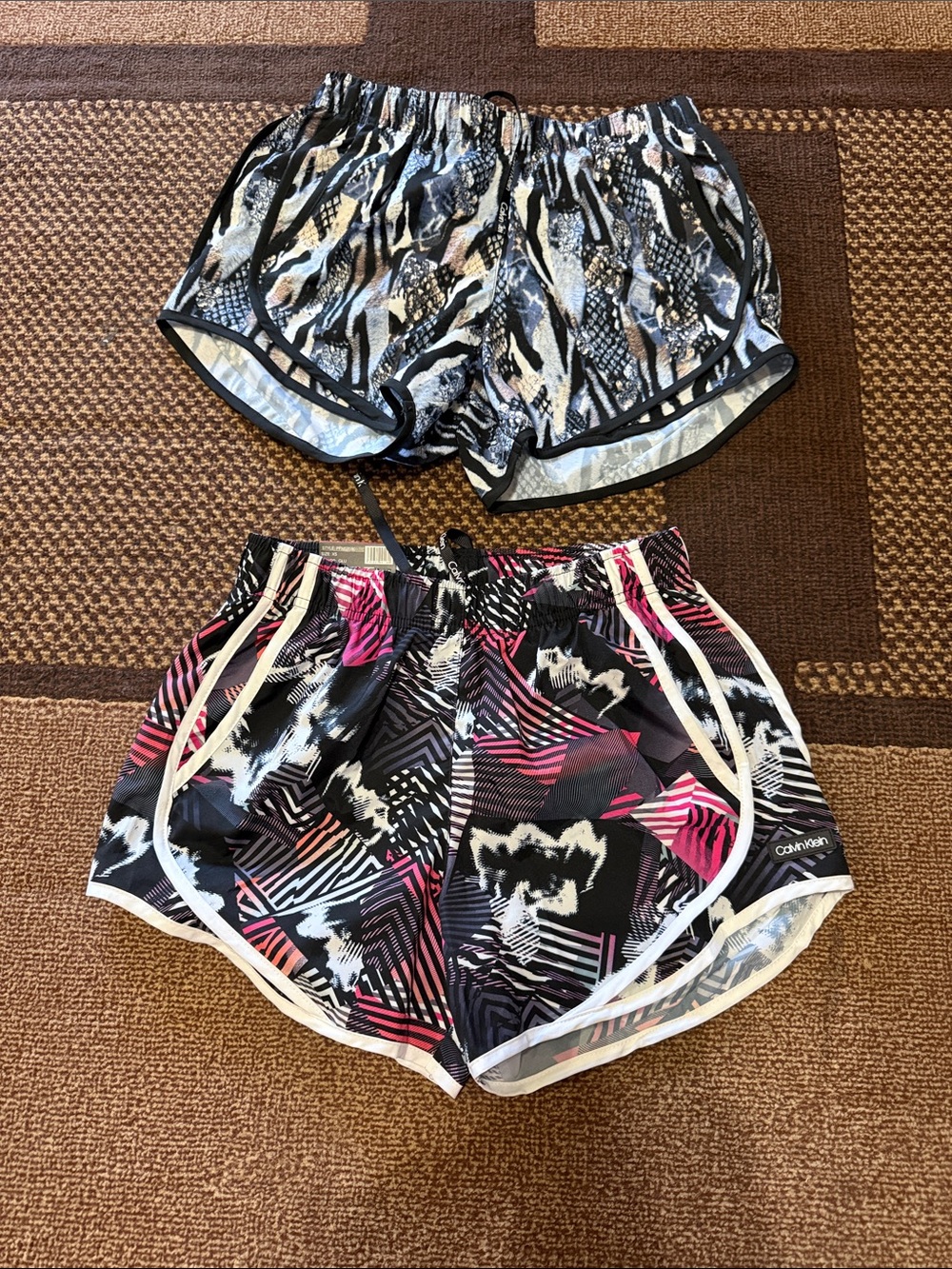 Calvin Klein Black, White & Pink Patterned Athletic Shorts (Pair)
